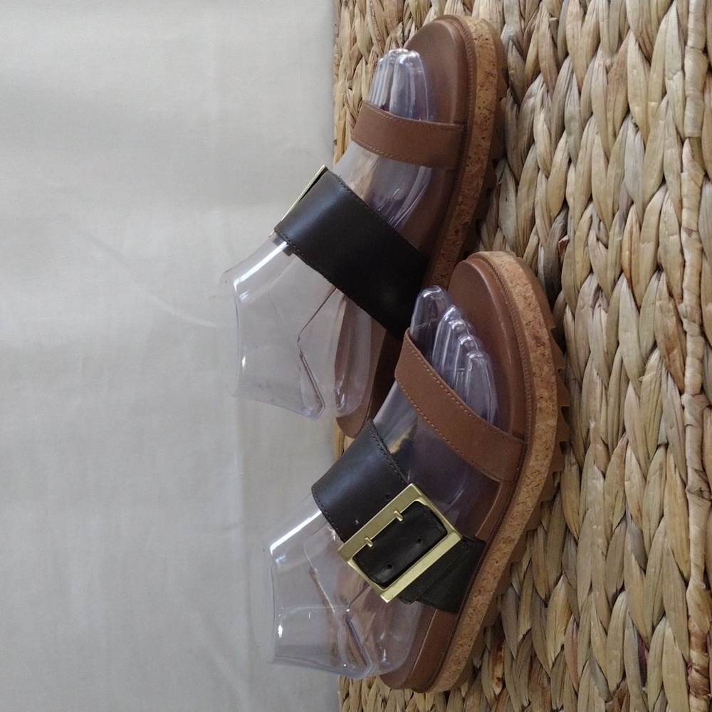 Sorel Roaming buckle slide comfort platform leather sandals 7.5